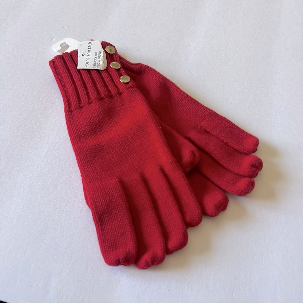 MICHAEL MICHAEL KORS WOMENS KNIT GLOVES WITH GOLD BUTTON DETAIL RED OS NWT